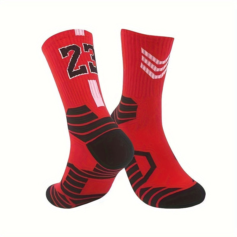 Alphabetic Patterned Sports Socks for Adults - Non-Slip, Shock Absorbing, Towel-Lined, Breathable, Quick-Drying, Moisture-Wicking, Anti-Odor, All-Season, Comfortable Fit - Polyester Blend, Knit Fabric, Ideal for Basketball Tr
