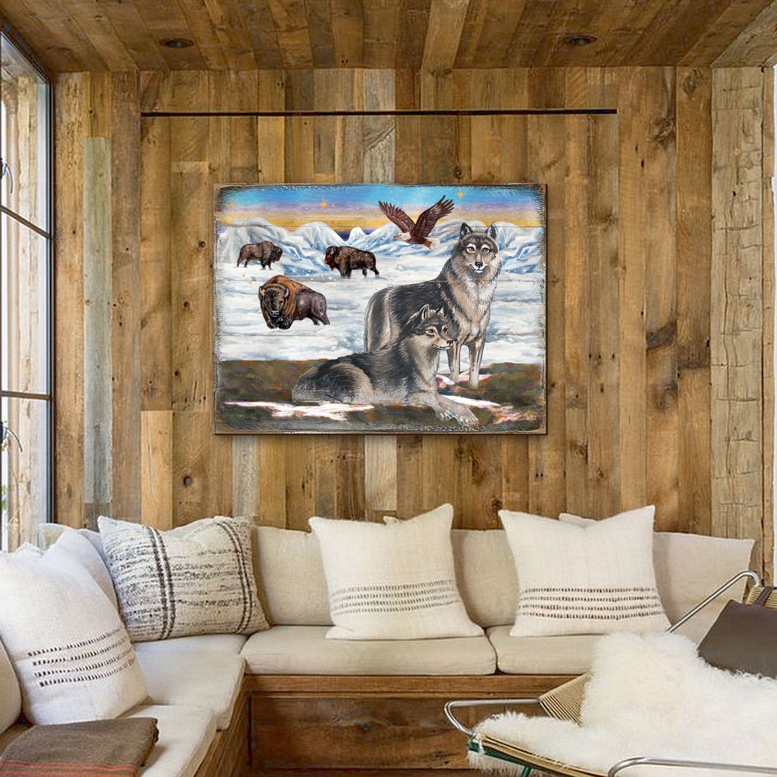 Arte mural de madera con lobos invernales de Nature Wonders - Decoración de vida silvestre - 95222B