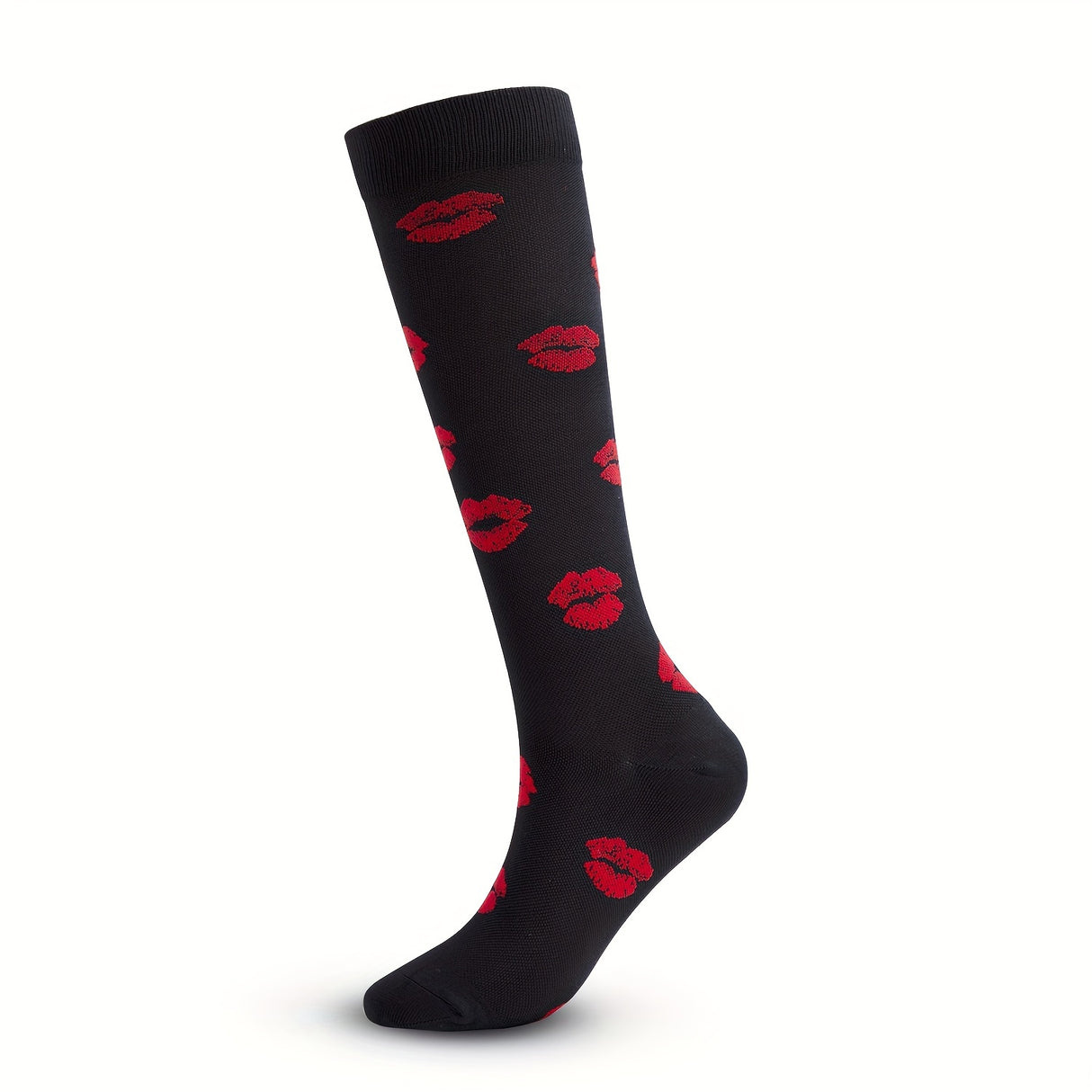 1 Pair of Stylish Striped Compression Socks for Women - Breathable, Comfortable, and Protective Ankle and Calf Support for All-Season Wear - Hand Wash Only, Nylon Blend Knit Fabric