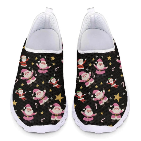 Coloranimal Cute Santa Claus Star Print Shoes for Women Walking Shoes Mesh Sports Shoes Breathable Aqua Water Shoes Swim Beach Christmas Theme Slip-on Shoes Footwear for Walking Running - Lootquake