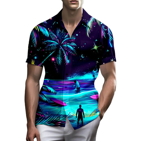 80s Shirts for Men Funny Neon Disco Vintage 90s Outfit for Men Hawaiian Shirts Button-Up 90s Party Beach Shirt Mens 80s Clothing - Lootquake
