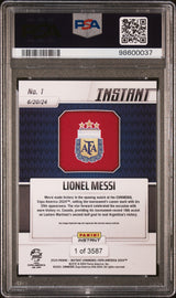 Tarjeta de fútbol Panini Instant Lionel Messi n.° 1 de la Copa América (PSA 10 Gem Mint) clasificada en 2024
