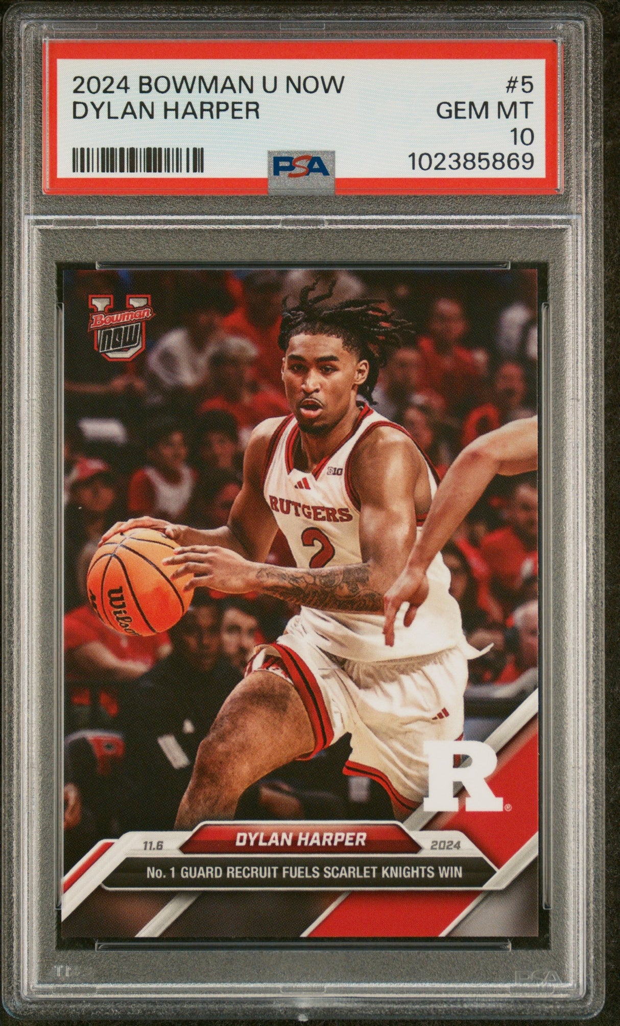 Tarjeta de baloncesto RC Dylan Harper #5 Rookie de Topps Bowman U. 2024, calificada, PSA 10 Gem Mint