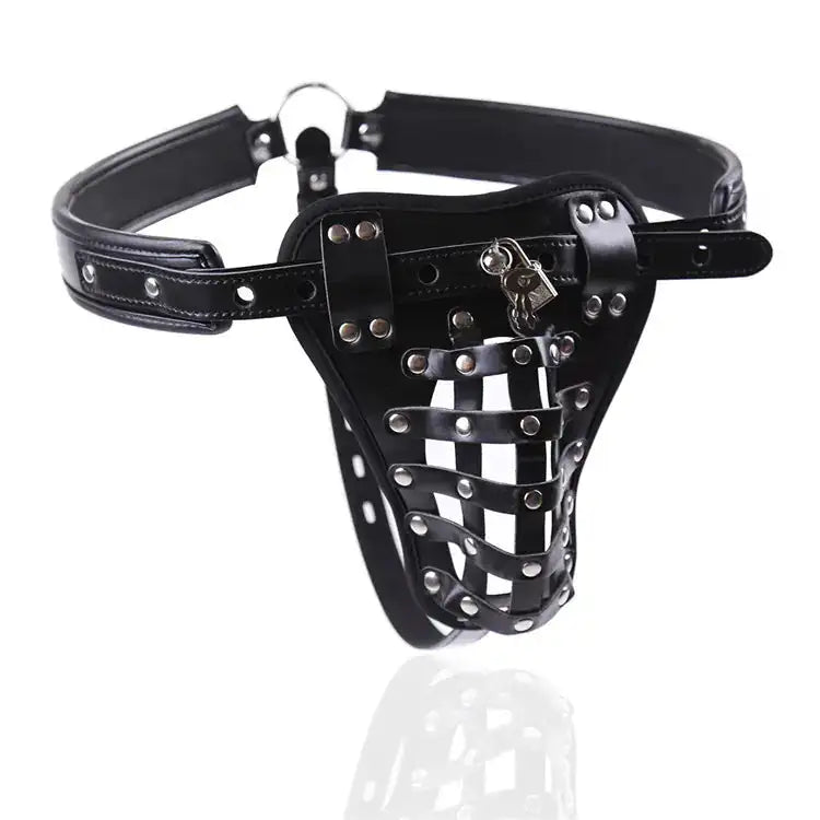 Leather Men's Chastity Belt with Cock Cage, Adult Toy - Lootquake