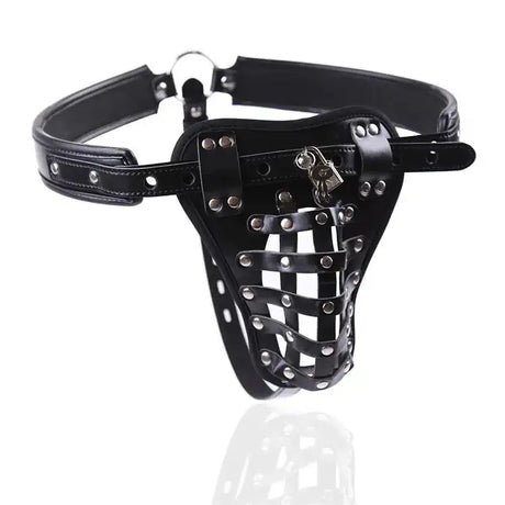 Leather Men's Chastity Belt with Cock Cage, Adult Toy - Lootquake