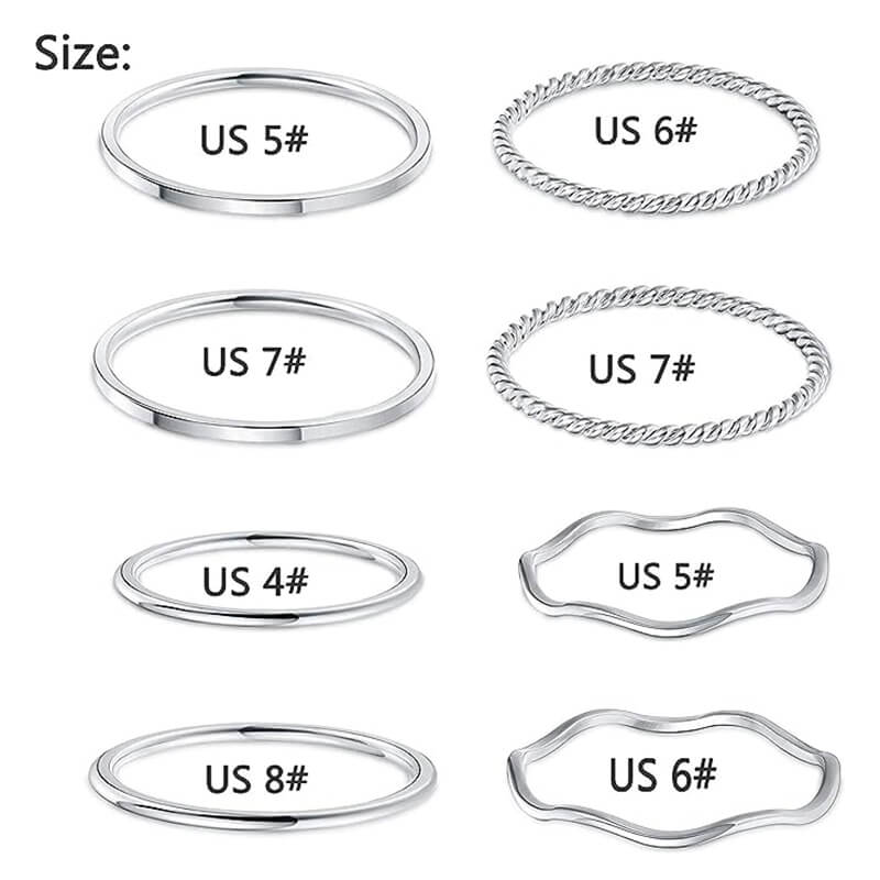 Juego de 8 anillos minimalistas de acero inoxidable