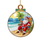 Coastal Christmas Decor - Sunset with Santa Wooden Ornaments by G. Debrekht Coastal Holiday Decor - 8688183