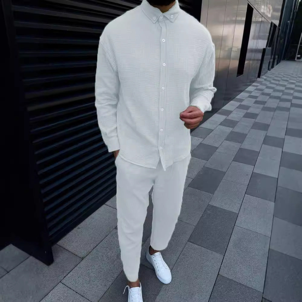 European And American Autumn Men's Wrinkle Bubble Casual Suit Long Sleeve Tooling Trousers - Lootquake