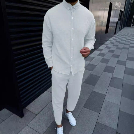 European And American Autumn Men's Wrinkle Bubble Casual Suit Long Sleeve Tooling Trousers - Lootquake