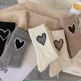 Lot de 3/5 paires de chaussettes côtelées à motif cœur, chaussettes mi-hautes confortables et douces, bas et collants pour femmes