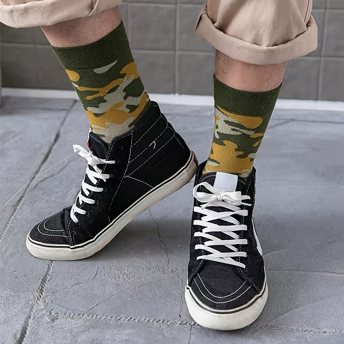5 pares de calcetines de camuflaje de media pantorrilla para hombre, otoño e invierno