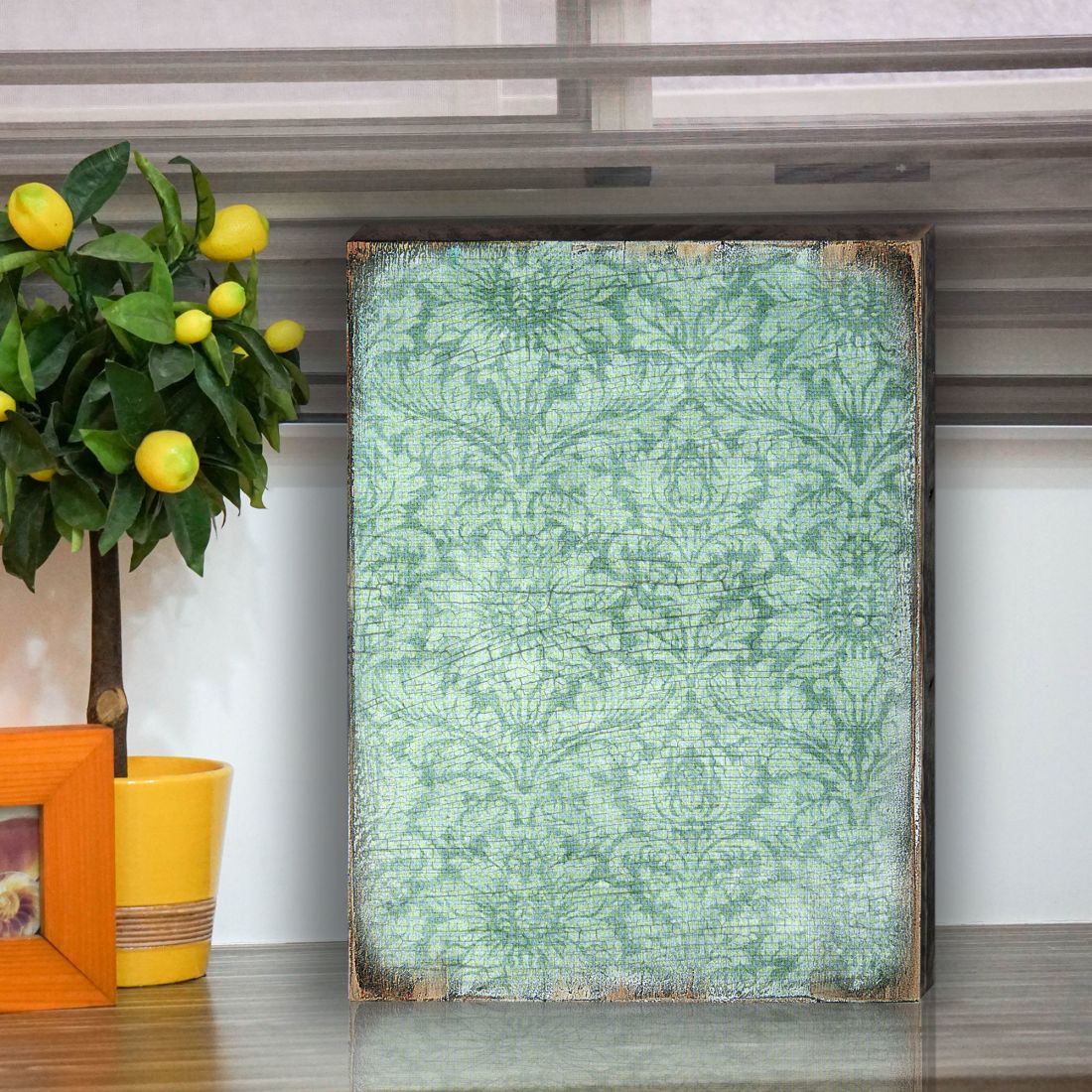 Arte mural rústico floral azul de madera de G. DeBrekht - Decoración floral ornamental - 95008B