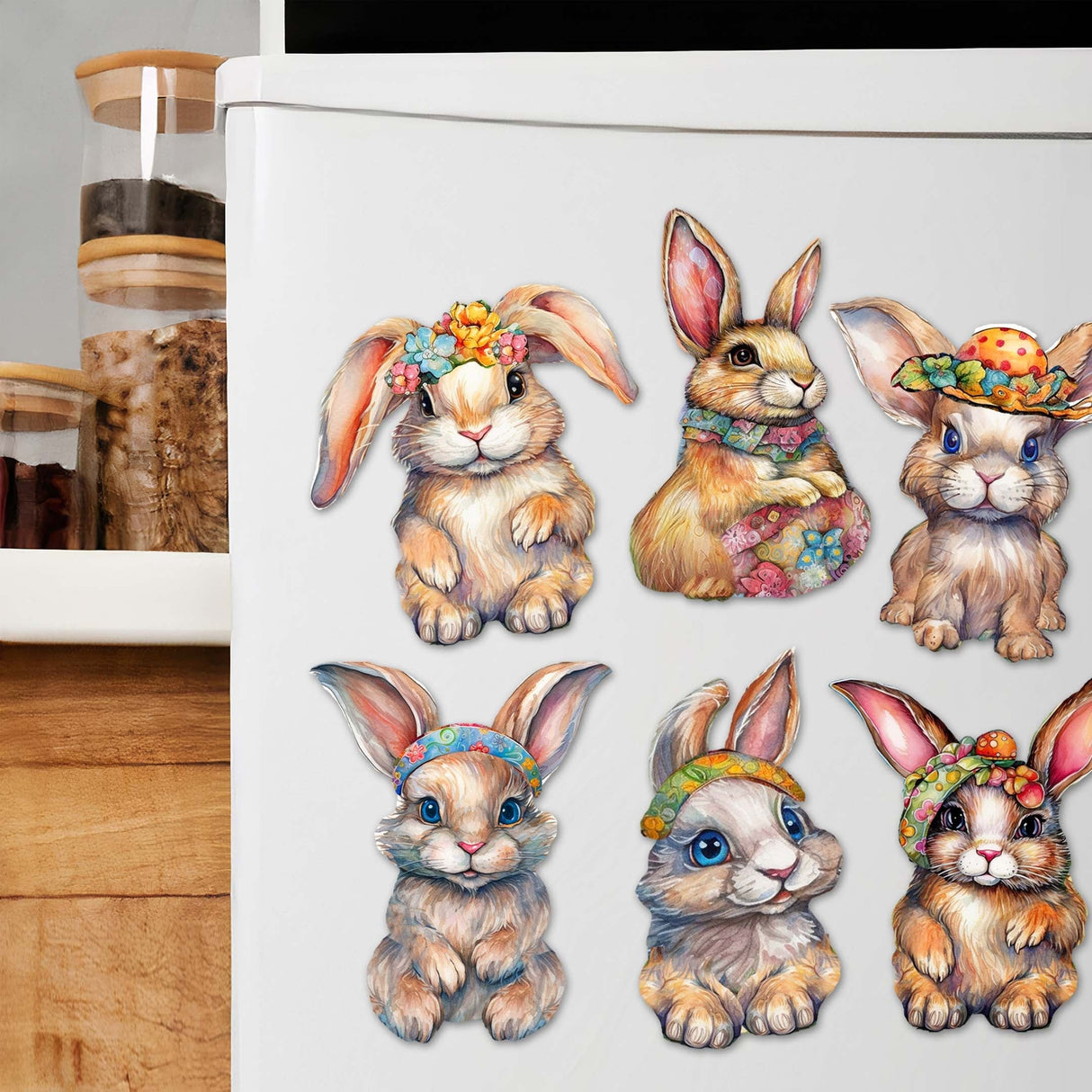 Easter Bunnies Wooden Magnets Set of 6 by G. Debrekht - Easter Decor - 8090042G-S6