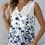 Ladies' Fashionable Sleeveless Vest With Printed Plant Vacation Style Seaside Vest - Lootquake