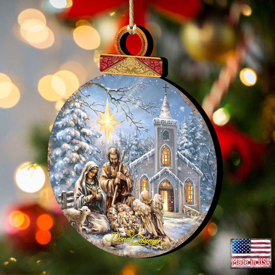 Nativity at The Chapel Wooden Ornaments by Gelsinger - Nativity Holiday Decor - 8021016-1606