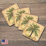 Palm Tree Coastal Wooden Cork Coasters Gift Set of 4 by Nature Wonders - Coastal Sea-Life Decor - 8198630C-S4