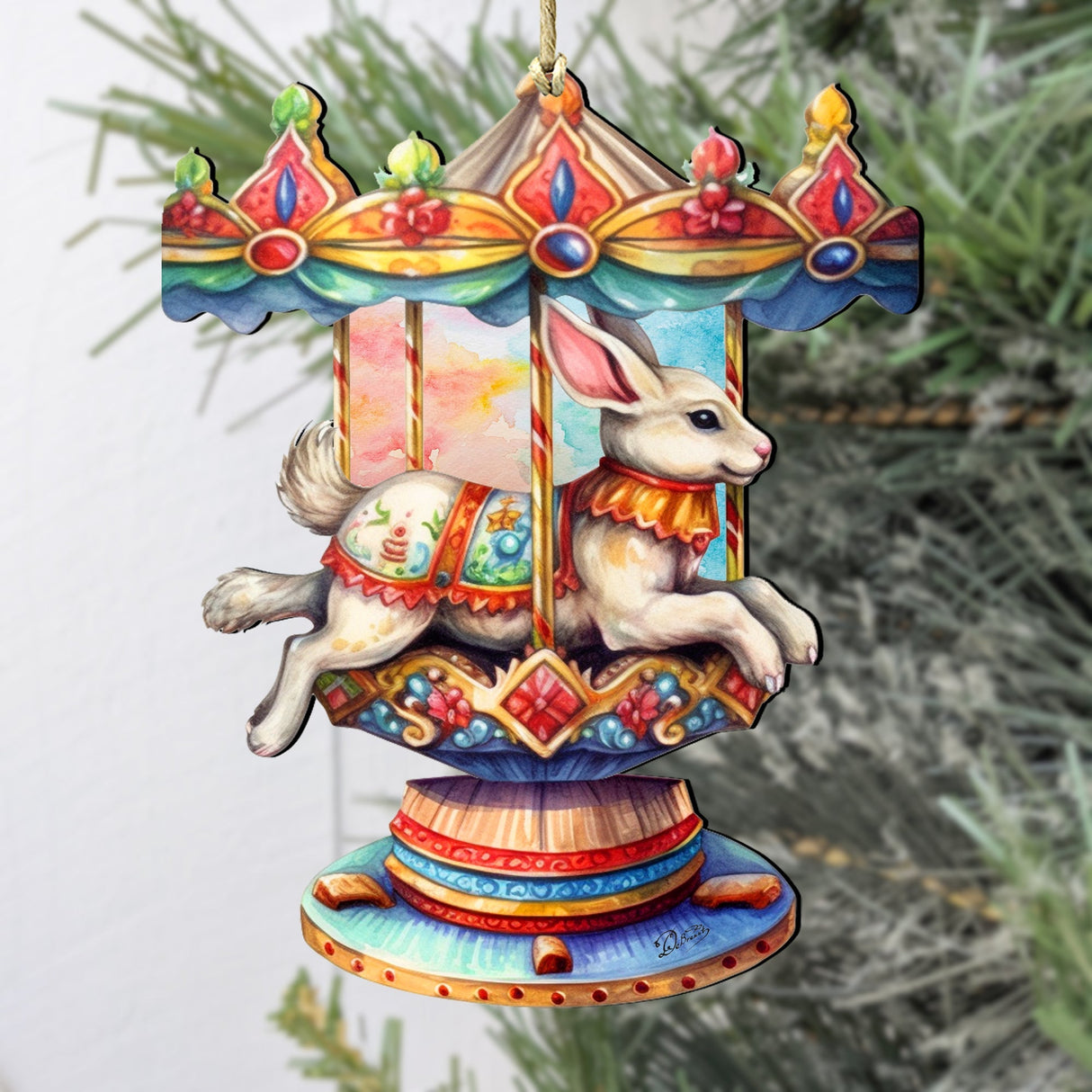Carousel Bunny Wooden Ornaments by G. Debrekht - Christmas Decor - 8100195-1