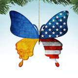 USA/Ukraine Patriotic Butterfly Wooden Ornaments - International Decor - 8187129