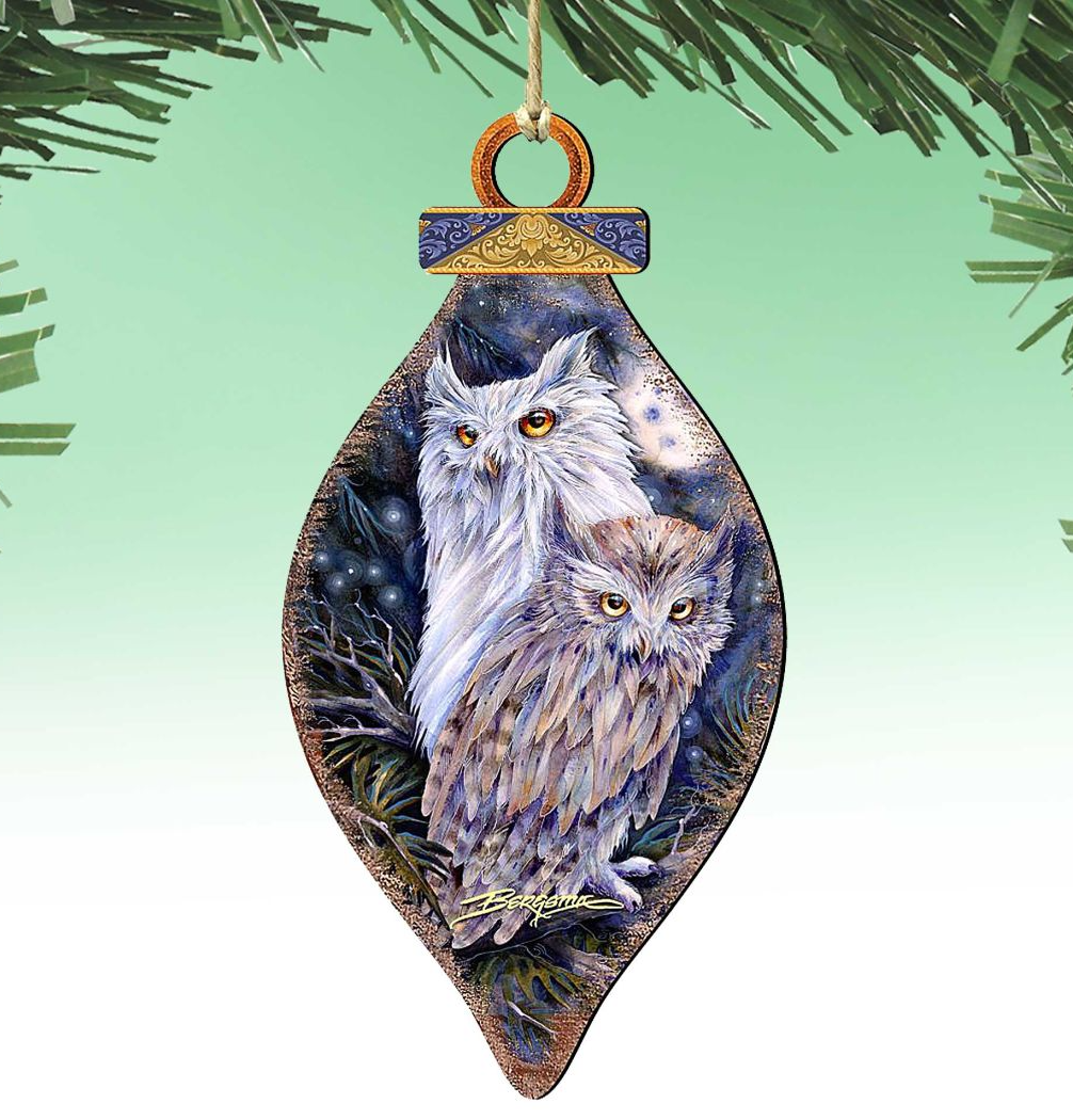 Night Watch Owls Wooden Ornaments by J. Bergsma - Wildlife Holiday Decor - 8591902-JB
