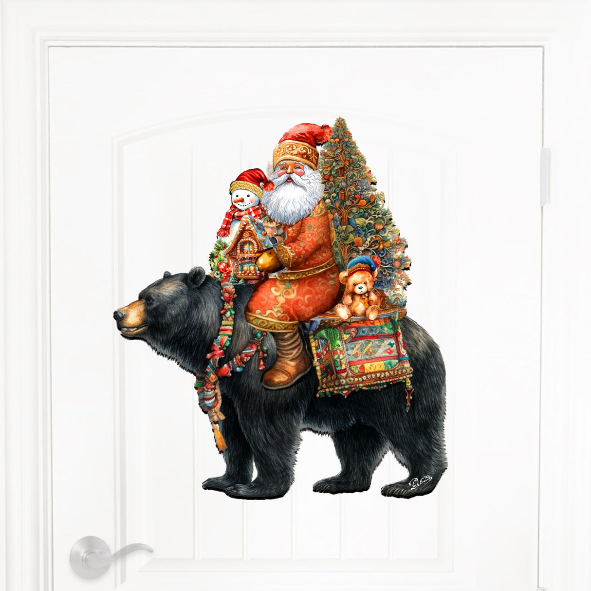Decoración navideña para puerta con Papá Noel y su oso negro, de G. Debrekht - Decoración navideña con Papá Noel y muñeco de nieve - 8611064H