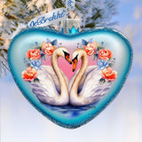 Swan Love Heart Glass Ornament by G. Debrekht - Christmas Decor - 753-012