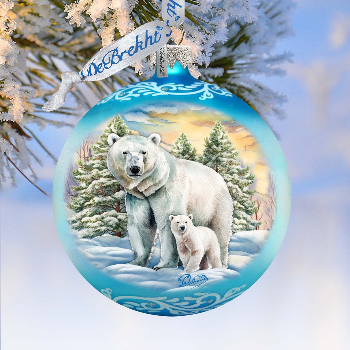 Adorno de cristal con forma de oso polar y cachorro de G. Debrekht - Decoración navideña con animales salvajes - 73386