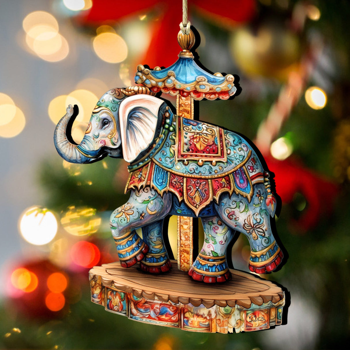 Carousel Elephant Wooden Ornaments by G. Debrekht Christmas Decor - 8611029-2