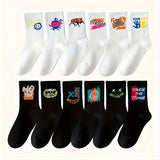 3/6/8/10/12 paires de chaussettes mi-longues avec graffitis et peinture au pistolet pour une mode, un confort et une durabilité personnalisés
