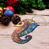 Nautical Christmas Ornaments - Mosaic Seahorse Wooden Ornaments by G.Debrekht Coastal Holiday Decor - 8688191