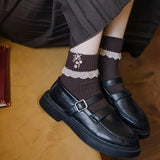 5 pares de calcetines con encaje floral, suaves y cálidos, acanalados hasta el tobillo, medias y calcetería para mujer