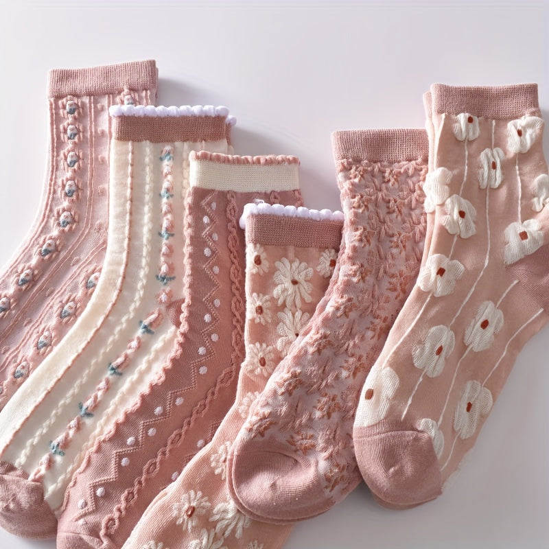 6 pares de calcetines con estampado floral, cómodos y suaves, para mujer.