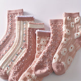 6 pares de calcetines con estampado floral, cómodos y suaves, para mujer.