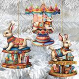 Carousel Bunnies Wooden Ornaments Set of 3 by G. Debrekht - Christmas Decor - 8100195S3