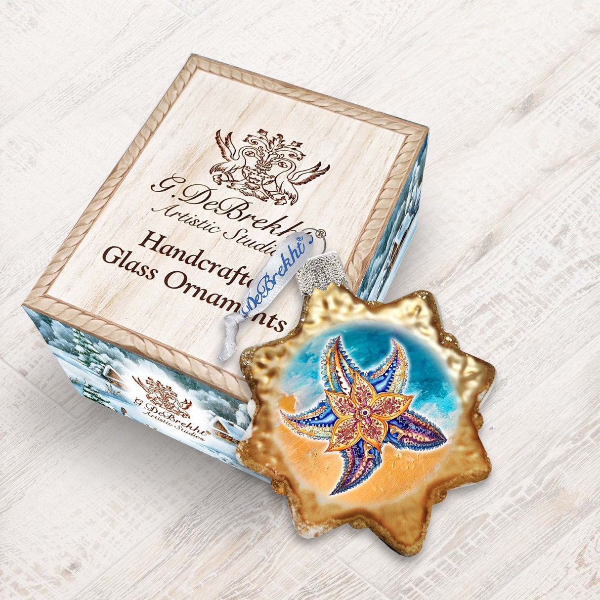 Coastal Christmas Ornaments - Mosaic Starfish Keepsake Glass Ornaments by G. Debrekht - Christmas Decor - 777410