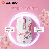 DAREU Sakura Pink Wireless Gaming Mouse - 12K DPI, RGB Rechargeable, 7 Programmable Buttons, Charging Dock Stand, Dual Mode for PC/Laptop/Mac - The Perfect Gift for Birthdays, Valentines, Halloween, Easter, and Girlfriends