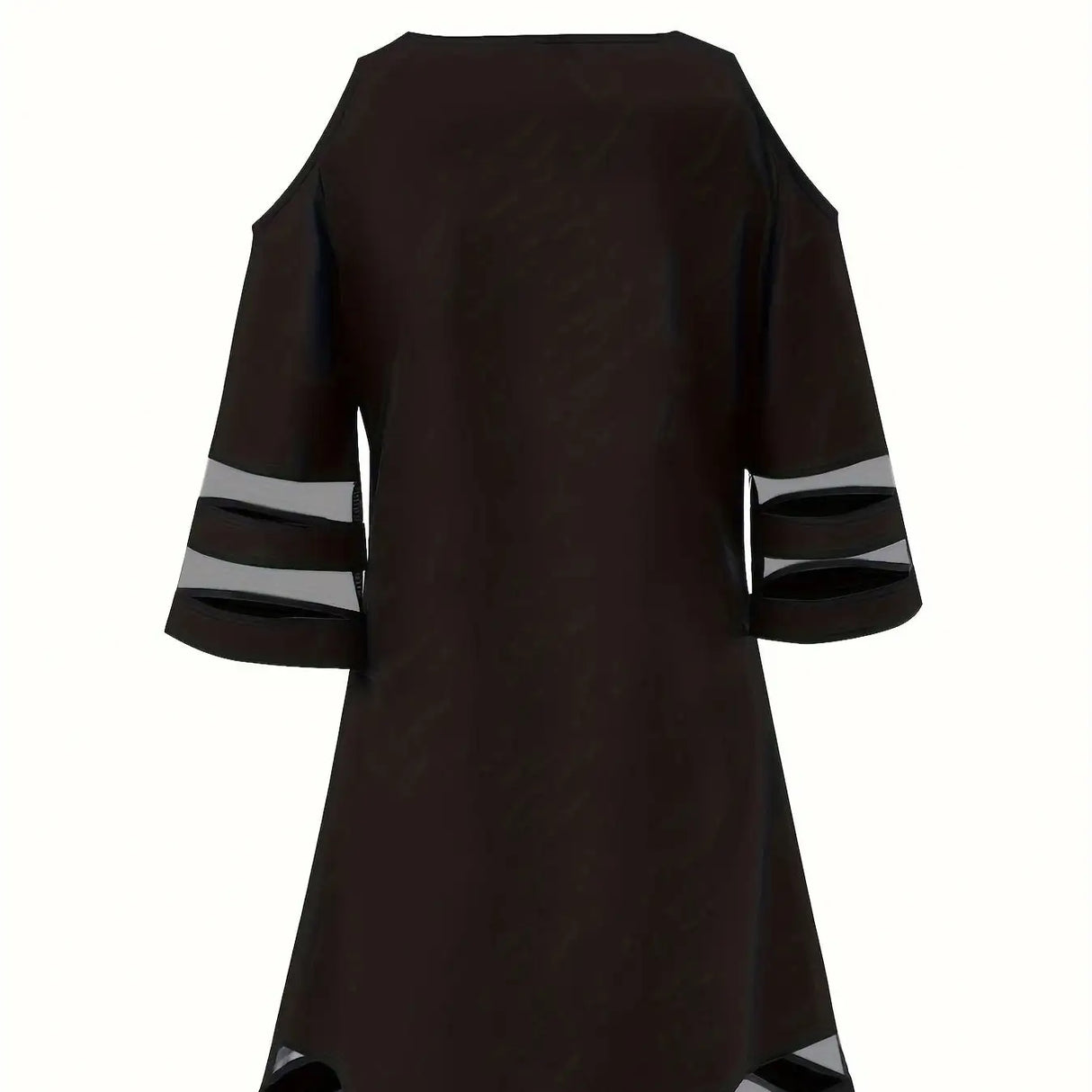 Ladies' Abstract Printed Color Blocked Off Shoulder Contrasting Mesh Casual Dress - Lootquake
