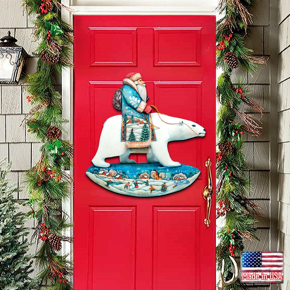 Decoración navideña para puerta con Papá Noel y oso polar de G. DeBrekht - Decoración navideña con Papá Noel y muñeco de nieve - 8116382H
