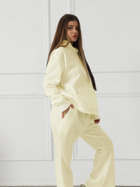 Women's Fashionable Casual Solid Color Long Sleeved Sweatshirt Set - Lootquake