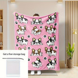 1pc Cute French Bulldog Pattern Flannel Throw Blanket, Modern Polyester Rectangular Blanket For Multiple Use, Traditional Style, Soft & Cozy For Home Decor