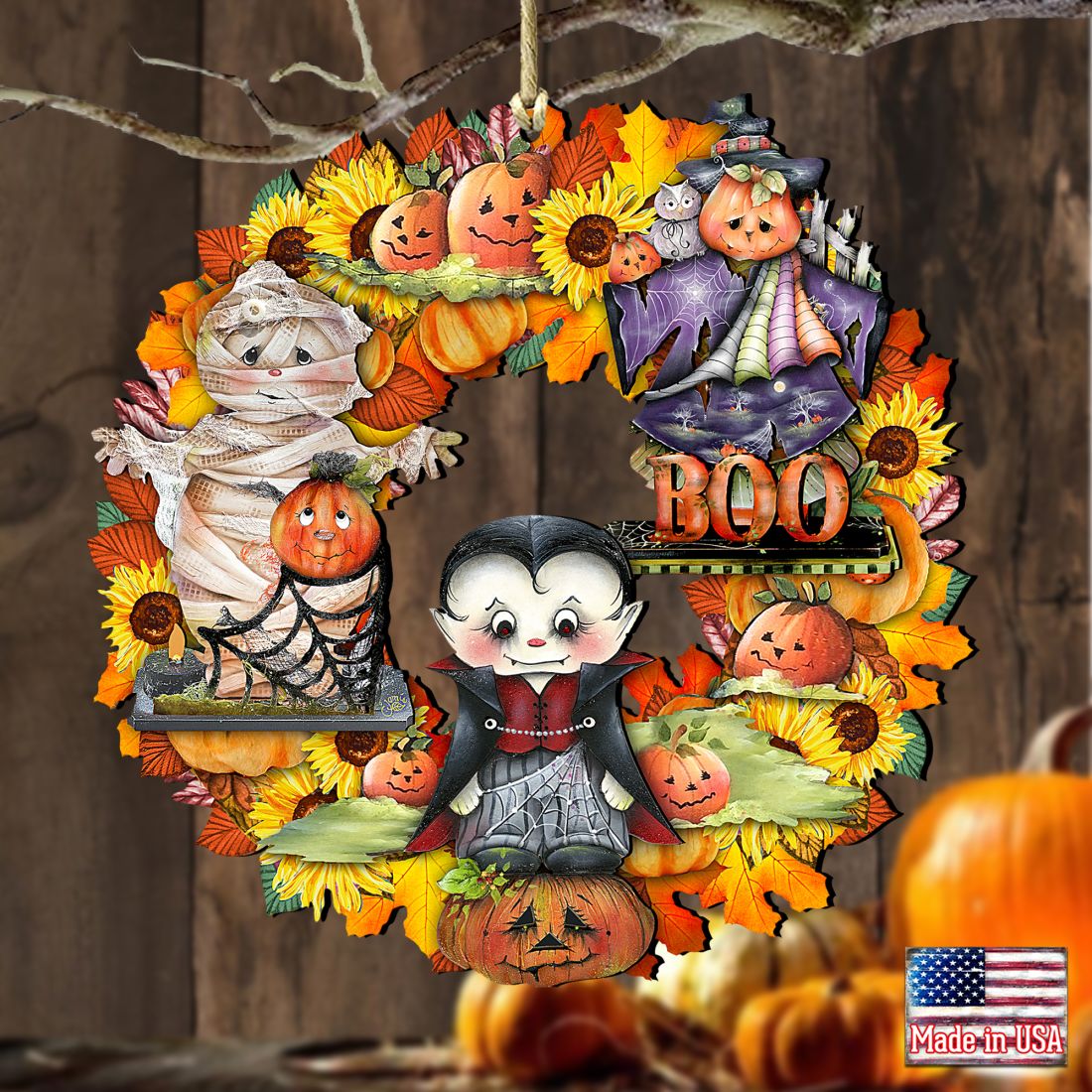 Halloween Wreath Wooden Ornaments by G. DeBrekht - Thanksgiving Halloween Decor - 8185316-2