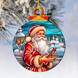 Santa with Red Cardinal Holiday Wooden Ornaments by G. Debrekht - Santa Snowman Decor - 8652807