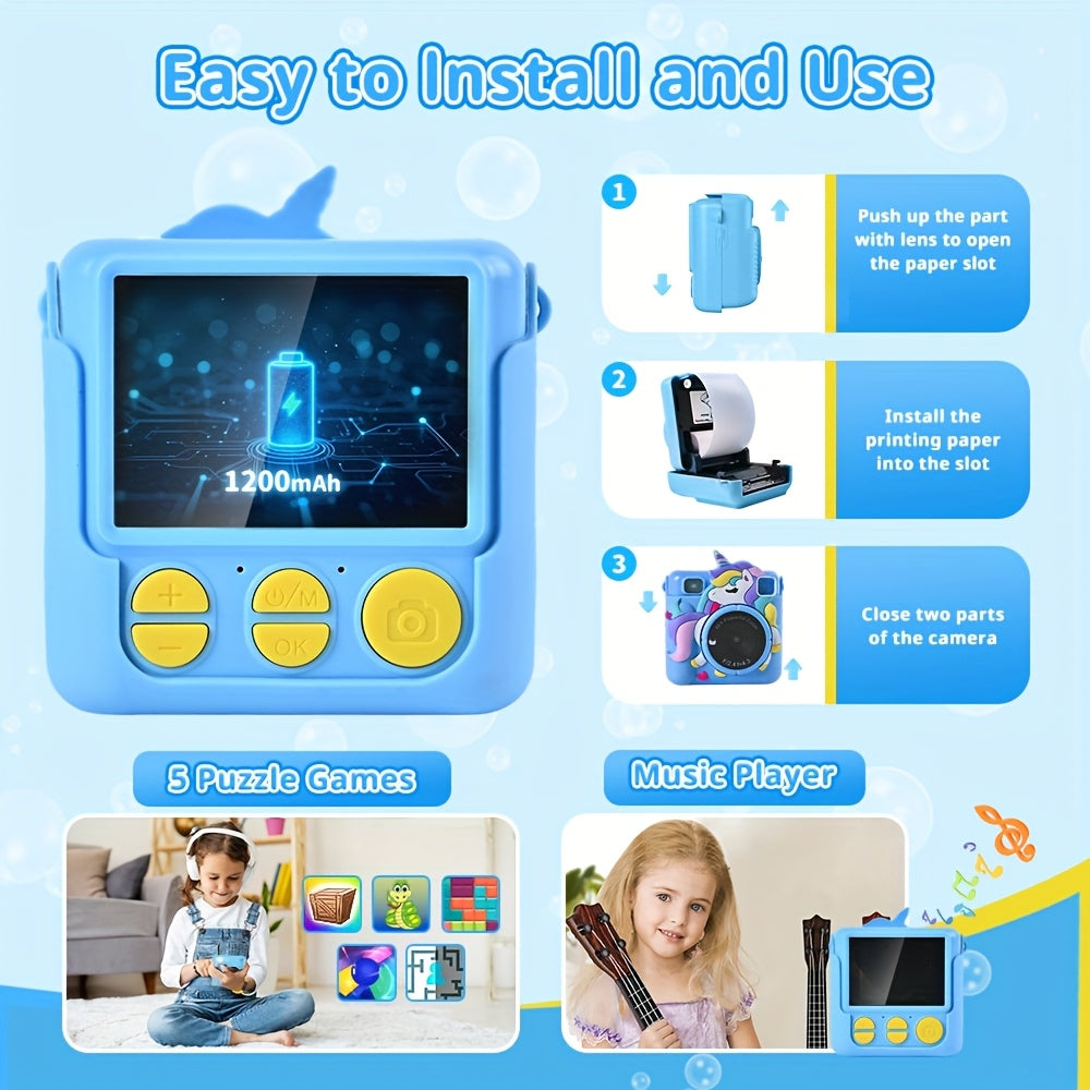 Kids Camera Instant Print, 2.4'' 1080P HD Digital Camera For Kids, Kids Digital Camera With 32GB Card & Print Paper, Photo Creator Instant Camera Toys Christmas Birthday Gifts Toys For Girls Boys