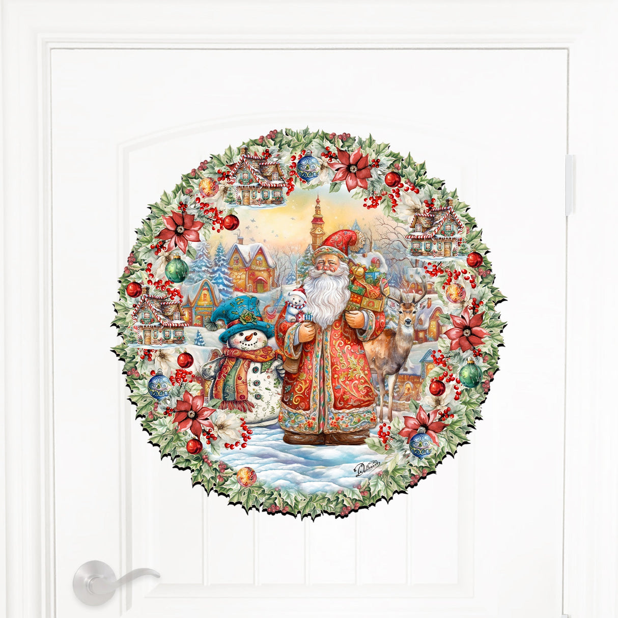 Merry Christmas Wreath Holiday Door Decor by G. Debrekht - Christmas Santa Snowman Decor - 8611069H