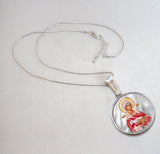 Icon of The Virgin Mary Silver Plated Mother of Pearl Necklace Jewelry - 43025