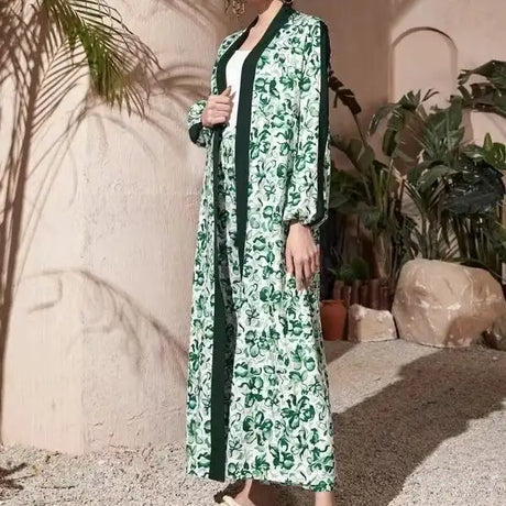 Two Piece Set Of Women's Contrasting Color Trimmed Floral Print Cardigan Jacket And Casual Loose Pants - Lootquake