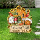 Personalized Outdoor Garden Stakes Fall Decoration - Custom Welcome Fall Backyard Decor by Susan Winget - Gnomes House - Handmade Gift 8471209MC-SW