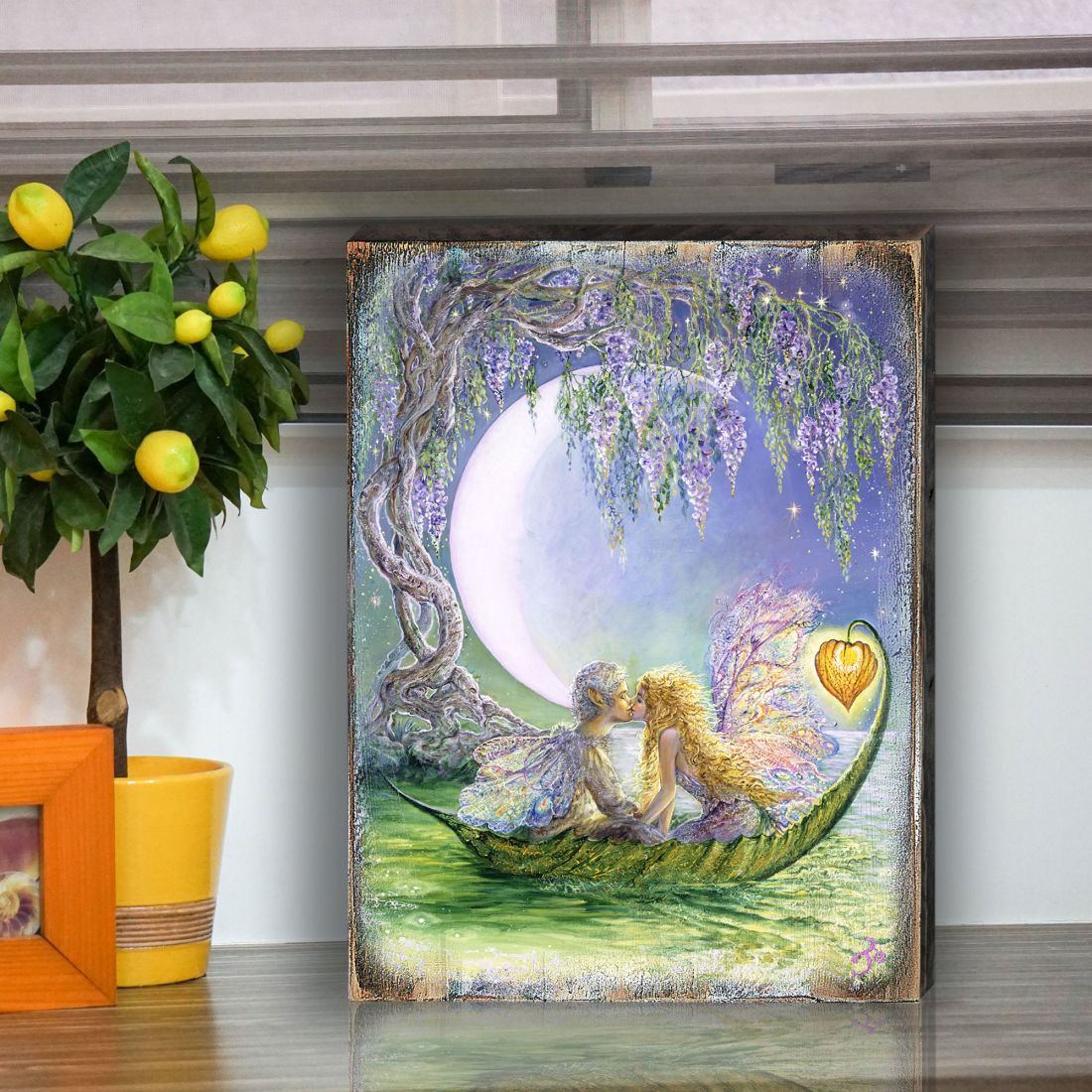 Arte de pared de madera con fantasía de luna de glicina de Josephine Wall - Decoración de fantasía - 852141-JW