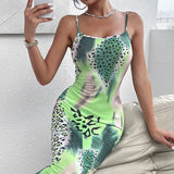 Ladies' Leopard Print Cross Shoulder Strap Backless Dress With A Banquet Vibe, Out Of The Street Fashion Bag Arm Long Skirt - Lootquake