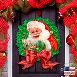 Corona navideña con lazo de Papá Noel para puerta de D. Gelsinger - Decoración navideña con muñeco de nieve de Papá Noel - 8461014H-1309
