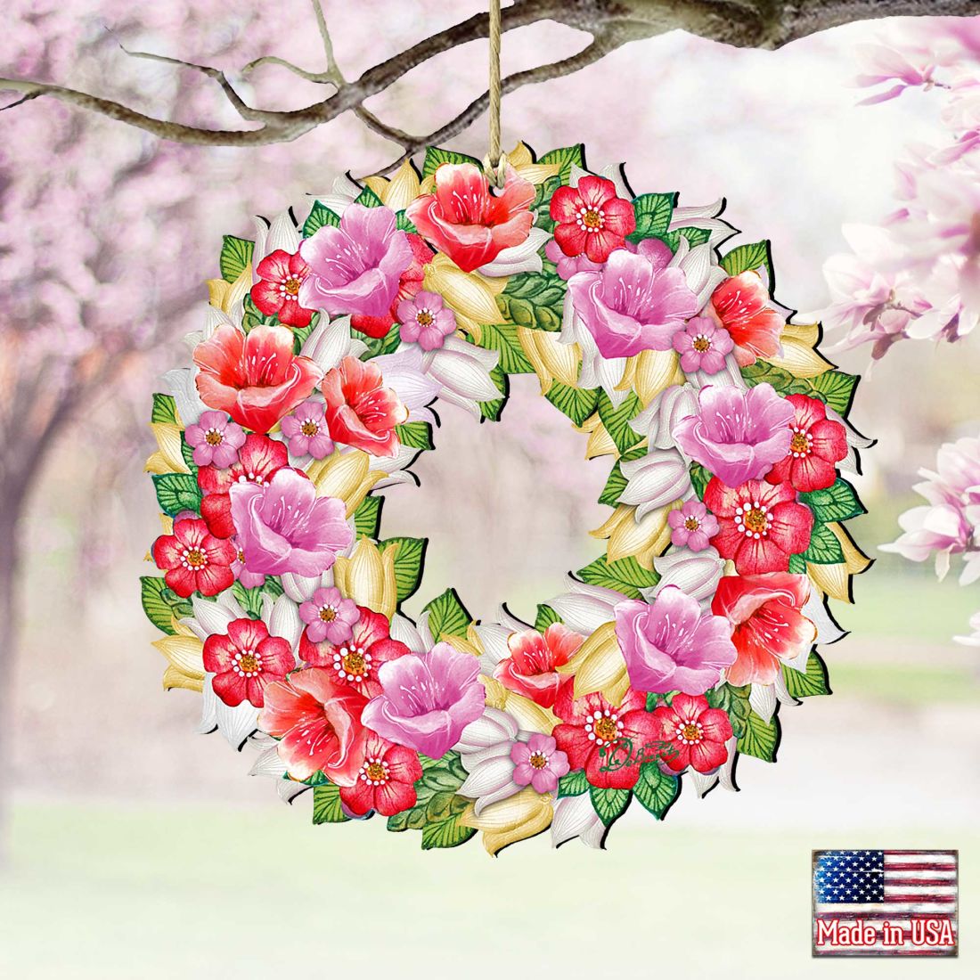 Flowers Summer Wreath Wooden Ornaments by G. DeBrekht - Easter Spring Decor - 8185303-2